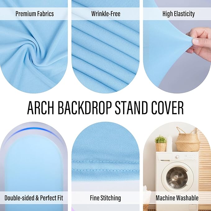 LEBENGURU Upgraded 5FT Wedding Arch Cover, Baby Blue Spandex Fitted Arch Backdrop Cover, Round Top Chiara Stand Covers for Birthday Party Baby Shower Banquet Balloon Décor