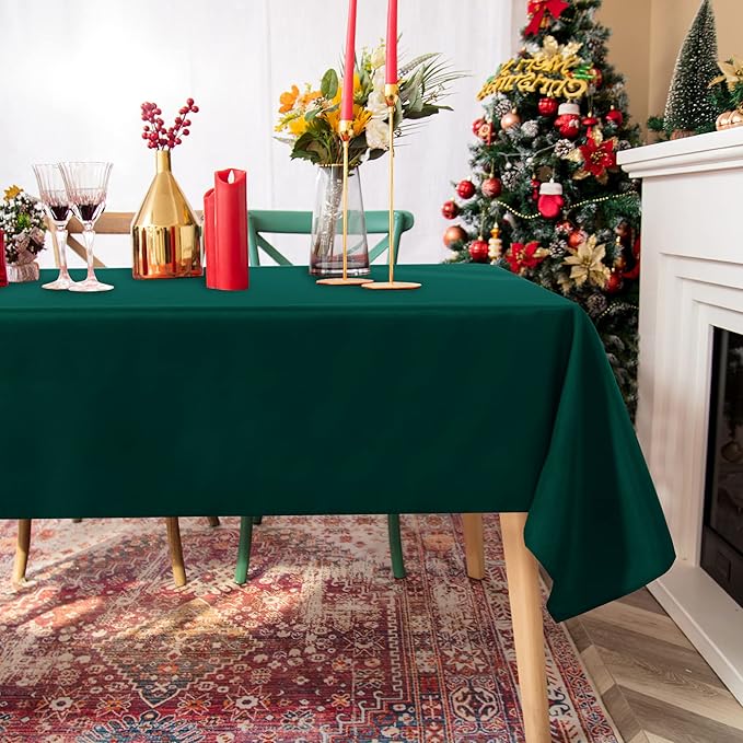 Fitable Rectangle Tablecloth Stain and Wrinkle Resistant Washable Polyester Table Cloth for Buffet Parties and Camping (60x120 inch, Green)