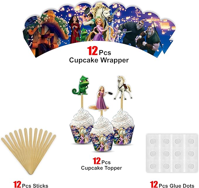 "Rapunzl Cupcake Wrappers – Princess Theme Cupcake Decoration for Birthday Party & Celebration – Tangled Inspired Cupcake Holders for Girls Princess Party Supplies, Dessert Table Décor"