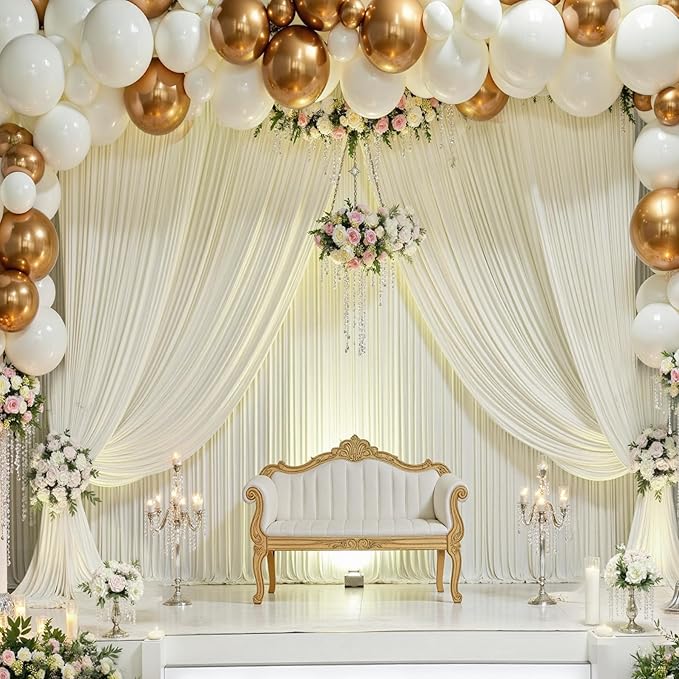20×12ft Wrinkle Free Ivory Backdrop Curtain for Wedding Parties, 4 Panels 5×12ft Long Soft Silky Polyester Backdrop Drapes Cream Photo Back Drop Curtains for Party Photography Background Cloth