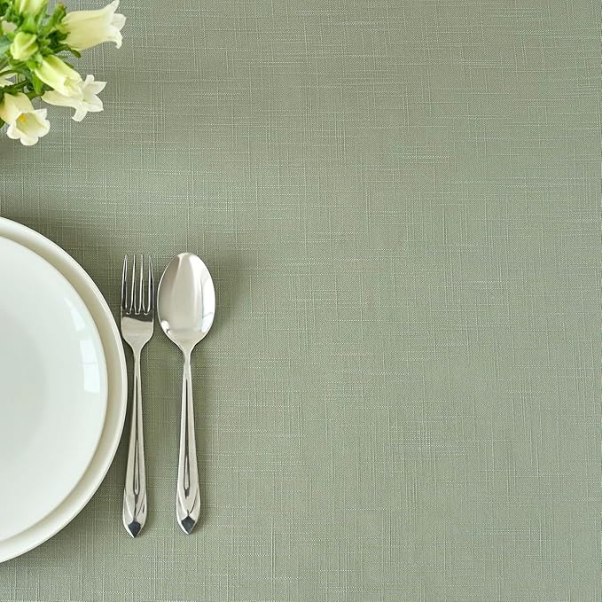maxmill Lux Faux Linen Tablecloth with Slubby Textured Weaves Wrinkle Free Anti-Shrink Soft Table Cloth for Kitchen Dining Tabletop for Outdoor and Indoor Use Rectangle 60 x 84 Inch Sage Green