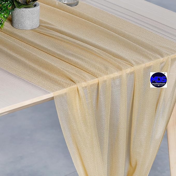 MDS Halloween Chiffon Table Runner - 5 Pack, 29 x 120 Inches, 10ft Each - Sheer Spooky Table Runners for Haunted House Parties, Trick-or-Treat Tables, Witchy Décor, Wedding & Events - Champagne Gold