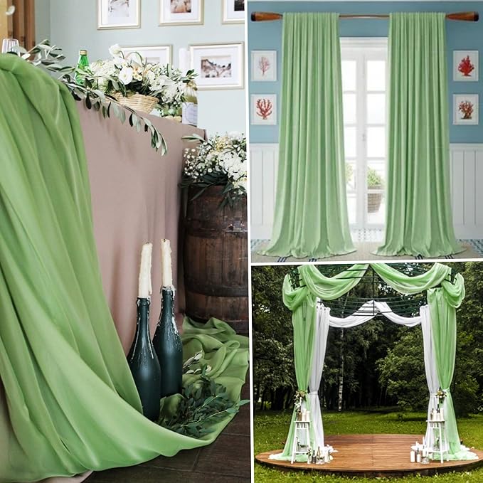 6 Panels Sage Green Wedding Arch Drapery 28" x 20Ft Wedding Arch Draping Fabric Chiffon Fabric Drape Backdrop Curtain for Weddings Party Swag Ceremony Birthday Arbor Drapery Reception Ceiling Décor