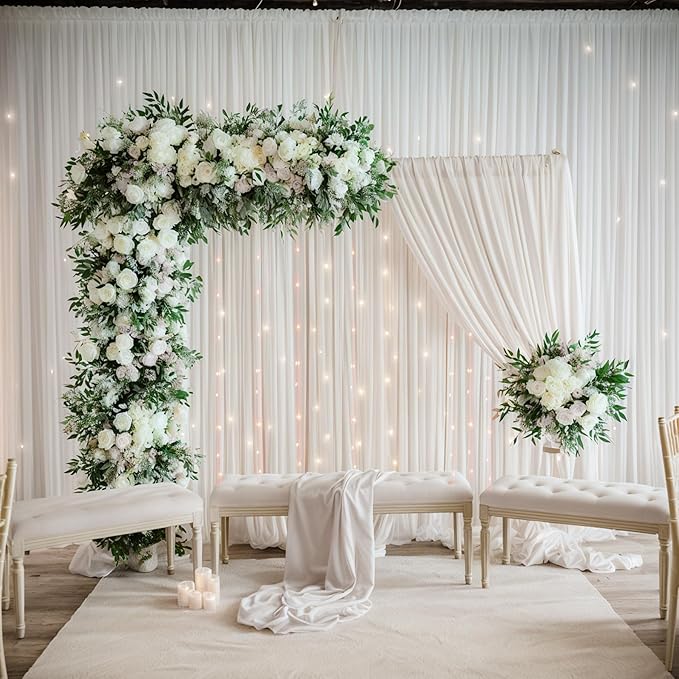 60ftx12ft Wrinkle Free Ivory Backdrop Curtain, 12 Panels 12FT Height Ivory Wedding Backdrop Drapes, Silky Polyester Back Drop Cloth for Birthday Photography Background Party Backdrop Draping