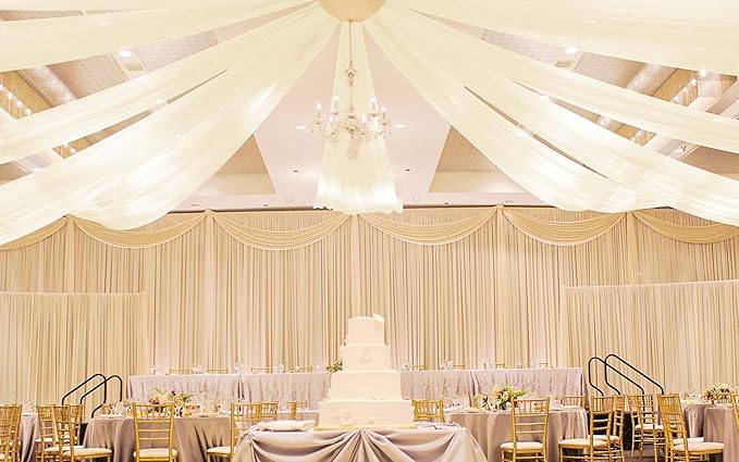 6 Panels Ivory Ceiling Drapes for Wedding 5ftx10ft Wedding Arch Draping Fabric Cheesecloth Sheer Curtain Romantic Decorations for Party Banquet Ceremony Stage