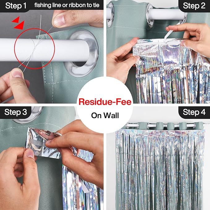 PartyWoo Foil Fringe Curtains Silver, 2 pcs 3.3x6.6 ft Silver Streamers, Fringe Backdrop, Tinsel Backdrop, Tinsel Curtain, Metallic Door Shimmer, Birthday Party Streamers, Christmas Decorations