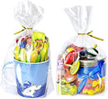 PigPotParty Cellophane Bags 8"x11", 100 Pack Clear Gift Bags, 3.15" Bottom Gusset for Stand-Up Display, Plastic Cellophane Gift Wrap, Ideal for Mugs, Goodies, Treats, Party Favors, Includes Gold Ties