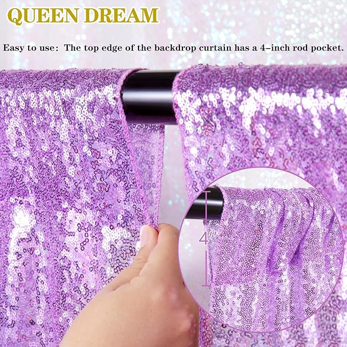 Backdrop Curtains Light Purple Sequin Photo Background Drapes 6 Pieces 2ftx8ft Glitter Lavender Fabric Wedding Party Decor
