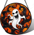 Stained Glass Window Hanging - Halloween White Ghost Suncatcher for Doors Window Garden Indoor Spooky Funny Orange Sun Catchers Gothic Decor Horror Gifts for Women Men Friend 15 in