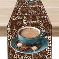 Coffee Theme Table Runner, Farmhouse Retro Brown Coffee Cup Tea Party Rustic Cafe Table Center Decor for Home Kitchen Dining Patio Holiday Party Indoor Outdoor Table Decorations,13"x72" Inch