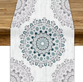 Boho Flower Table Runner, Bohemian Turquoise Mandala White Teal Floral Kitchen Dining Table Runners for Indoor Outdoor Home Party Holiday Decor, 13x70inch