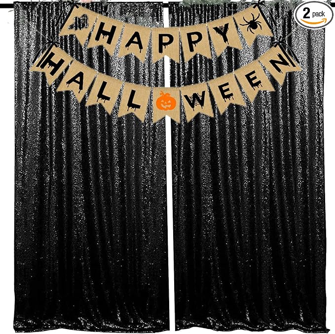 JYFLZQ Black Sequin Backdrop Curtains 2ft x 8ft 2 Panels Halloween Backdrop Glitter Photo Booth Backdrops Sparkly Photography Background Drapes for Graduation Birthday Parties
