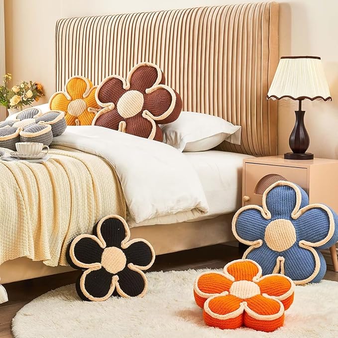 Soft Flower Shaped Floor Cushion, Plush Pillow for Sofa Couch Bed (13.7 Inch, Orange)