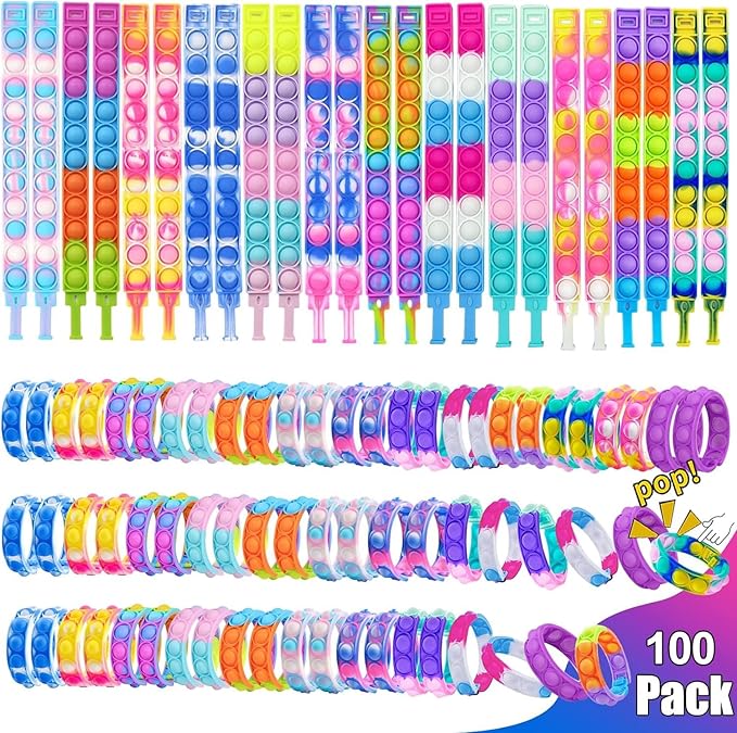 200Pcs Pop Bracelet, Party Favors for Kid, Pop Wrist Strap Fidget Toys Pack,Fidget Toys for Girils Boys, as Gifts for Easter Chrismas,Classroom Prizes for Students