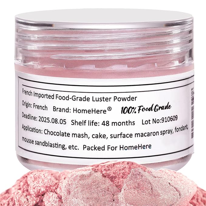 HomeHere Edible Luster Dust Food-Grade Glimmer Powder Glitter for Cake Decorating 7g, Edible Sprinkle Glitter for Cocktails Drinks Baking Candy Dessert Chocolate Vegan Tasteless, Light Pink