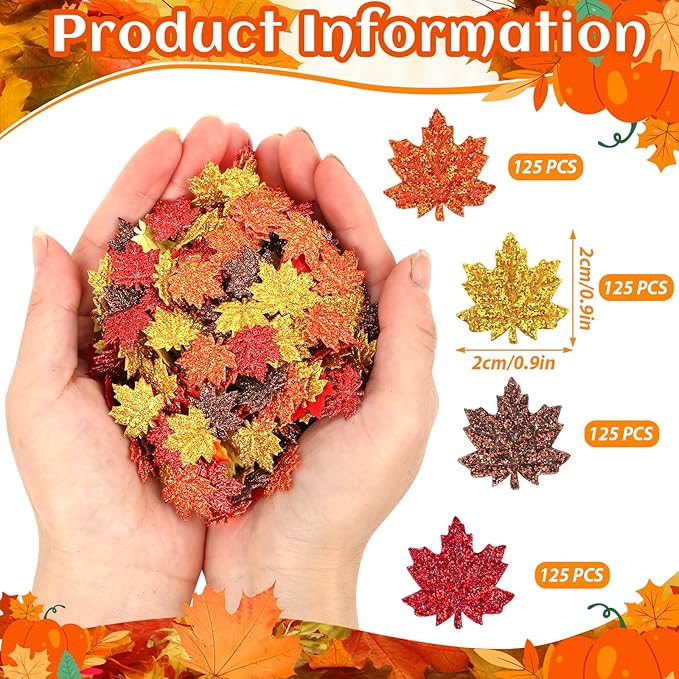 MARFOREVER Fall Felt Maple Leaf Confetti Glitter, 500 Pcs Orange Thanksgiving Leaves Confetti Decorations Autumn Table Sprinkles Scatter Centerpiece for Fall Thanksgiving Day Party Decor Supplies