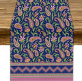 Colorful Paisley Floral Table Runner, Vintage Pink Purple Flowers Green Plants Leaves Print Table Runner for Kitchen Dining Table Indoor Outdoor Home Party, 13x90inch