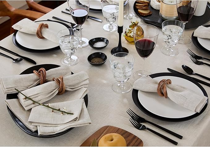 Solino Home Light Natural Linen Tablecloth 52 x 52 Inch - 100% Pure Linen Square Table Throw - Classic Hemstitch, Machine Washable Table Cloth for Fall, Autumn, Thanksgiving, Christmas, Holiday