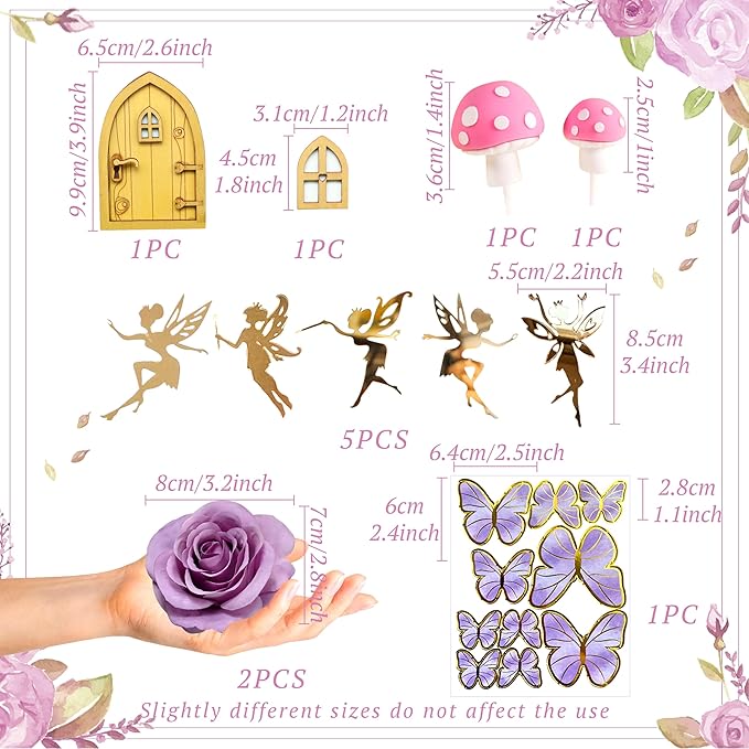 JeVenis Purple Fairy Cake Decoration Mushroom Cake Decoration Fairy Cake Decoration Garden Fairy Cake Decoration Flower Cake Decorations