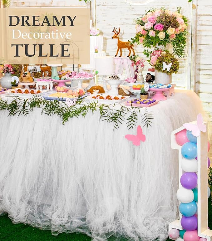 Tulle Fabric Roll, 54" x 10 Yards (30FT) Tulle for Wedding Christmas Decorations Pew Bow Tutu Party Backdrop Baby Shower Table Skirts Gift Wrapping Garden Netting (Soft Sand)