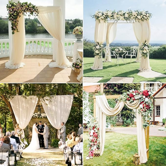 8 Panels Wedding Arch Draping Fabric 28" x 20Ft Wedding Arch Drapes Chiffon Fabric Drape Sheer Backdrop Curtain for Weddings Party Swag Ceremony Birthday Arbor Drapery Reception Ceiling Décor(Ivory)