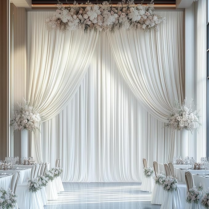 leegleri 20ftx12ft Wrinkle Free Ivory Backdrop Curtain, 4 Panels 12FT Height Ivory Wedding Backdrop Drapes, Silky Polyester Back Drop Cloth for Birthday Photography Background Party Backdrop Draping