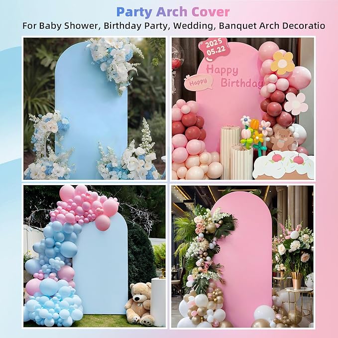 HEMMOTOP 7.2 ft Arch Backdrop Cover (One Piece Double Color), Pink and Blue Spandex Arch Stand Covers, Fabric Stretchy Background for Balloon Arches, Wedding, Birthday Party, Baby Shower