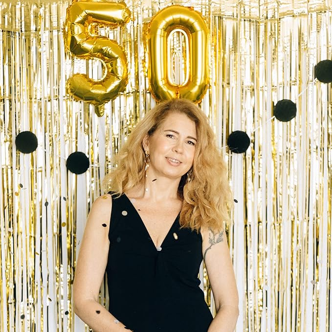 5 Pack Gold Fringe Backdrop 3.2ft x 8.2ft Foil Curtain Tinsel Foil Fringe Curtains Backdrop Tinsel Backdrop Streamers for Birthday Curtain Party Decoration Wedding Christmas Decoration (Gold)