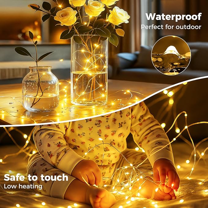 btfarm 6 Pack Fairy Lights Battery Operated with Timer, 2M 20 LED Mini String Lights Waterproof, 3 Modes Silver Wire Small Fairy Light for Jars Bottle Vases Christmas Table Decoration, Warm White