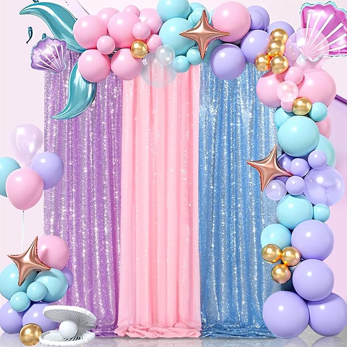 Sequin Backdrop Curtains Panels for Parties - Glitter Photo Backdrop Drapes 2 Panels 3x8FT Light Purple Curtain for Wedding Birthday Wall Decor