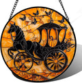 Stained Glass Window Hanging - Halloween Pumpkin Carriage Suncatcher for Doors Window Garden Indoor Spooky Funny Orange Sun Catchers Gothic Decor Horror Gifts for Women Men Friend 15 in
