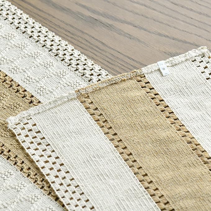 Artoid Mode Burlap Brown Farmhouse Rustic Table Runner, Seasonal Holiday Hollow Kitchen Dining Table Decoration for Home Party Decor 12x36 Inch