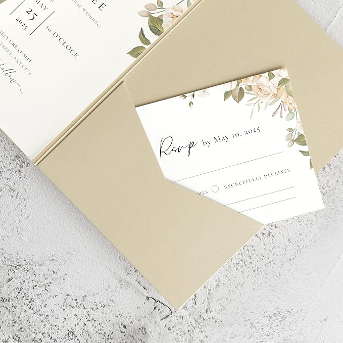 20 PCS Champagne Tri-fold Laser Cut Wedding Invitation Pockets for 5x7 Wedding Cards Bridal Shower Engagement Quinceanera Invitation