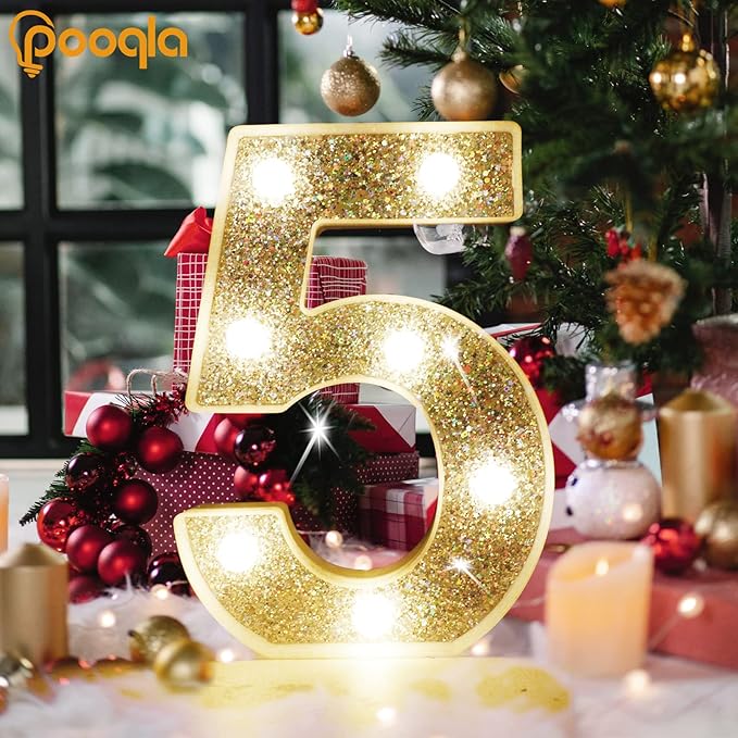 Pooqla Marquee Light up Numbers, Lighted Numbers for 4th Birthday Decorations, Night Light Battery Powered for Silver Party Decorations, Gift for Boys Girls Christmas Wedding Home Room Decoration