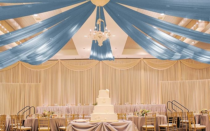6 Panels Dusty Blue Ceiling Drapes for Wedding 5ftx30ft Ceiling Drapes Wedding Arch Draping Fabric Cheesecloth Sheer Curtain Romantic Ceiling Decorations for Weddings Party Banquet Ceremony Stage