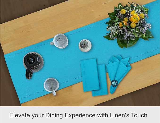 Ruvanti Linen Table Runner 72 Inches, Classic Hemstitch, Washable, Reusable, Non-Slipping, Stain Resistant- Perfect for Parties, Weddings, Dinners, Thanksgiving, Christmas, Indoor use – Blue