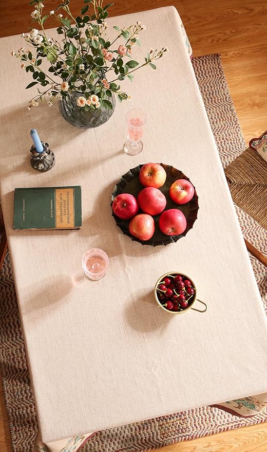 patdrea Designer Beige Rectangle Tablecloth,Vintage French Linen Trees Pattern Table Cloth,Decoration Table Cover for Kitchen Dining Christmas,Thanksgiving,Tea Party,55"x79"-Tatiana D