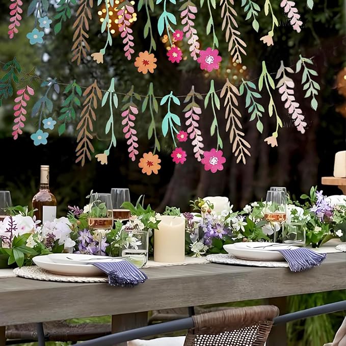 2PCS Flower Party Banner Wildflower Party Decorations Double-Sided Waterproof Flower Garland Baby Shower Birthday Tea Party Supplies Garden Picnic Wedding Backdrop Indoor Outdoor