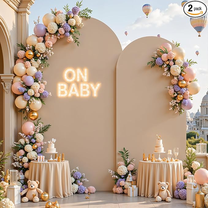 Nude Arch Backdrop Cover for Wedding, 7.2FT 6FT Set of 2 Stretchy Spandex Fitted Arch Stand Cover for Baby Shower, Birthday Party Decor, Chiara Backdrop Cover with Double-Sided Design