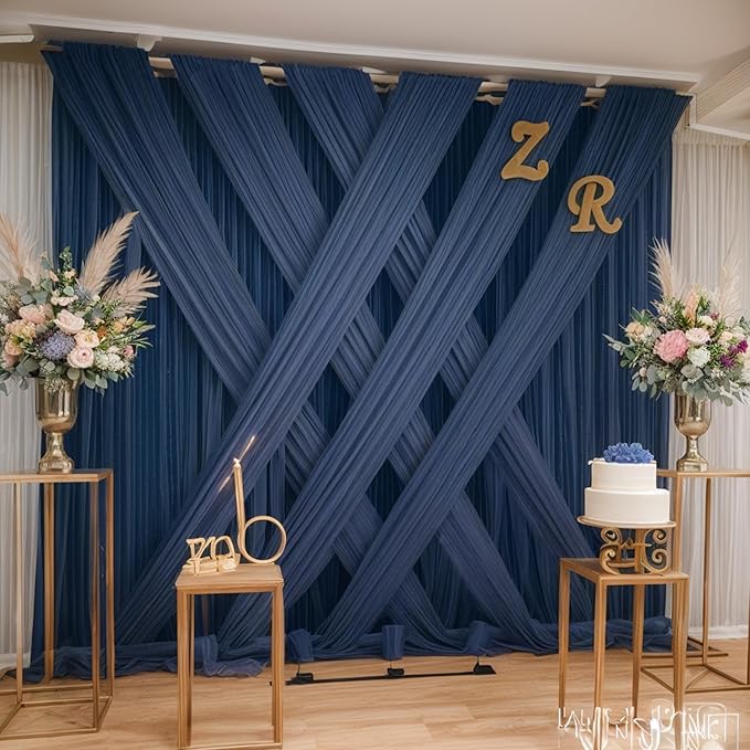 40×14ft Wrinkle Free Navy Blue Backdrop Curtain for Wedding Parties,8 Panels 5×14ft Height Soft Silky Polyester Photo Backdrop Drapes Curtains for Birthday Photography Stage Events Background Cloth