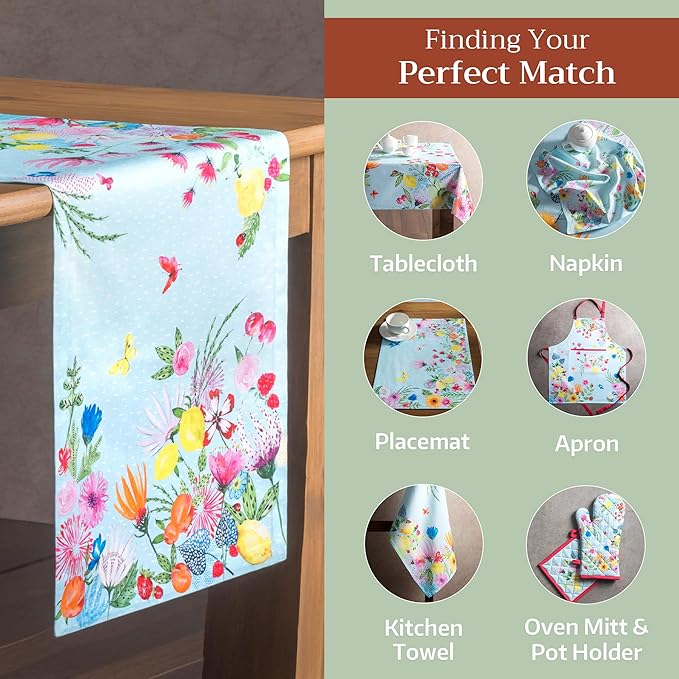 Maison d' Hermine Table Runner 100% Cotton Single Layer Table Runners 108 inches Long Decorative for Home Kitchen Dining Party Wedding Bridal Shower Spring Summer (Jardin D'Ete - Mint, 14.50" x 108")