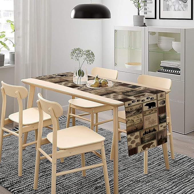 Retro Rusticd Cabin Table Runner Bear Country Farmhouse Vintage Lodge Table Runner for Party Dinner Festival Bedroom Living Room Kitchen 13x120 Inch