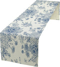 Chinoiserie Flower Table Runner, Seasonal Spring Fall Plants Blue Florals Dinner Runner for Home Kitchen Dining Table Party Holiday Decoration 13"x60"