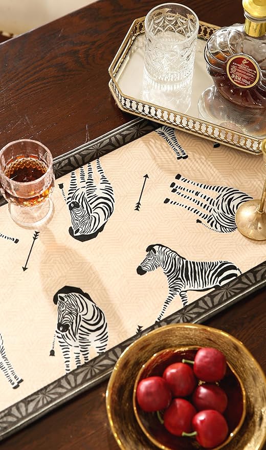 patdrea Designer Elegant Wild Animals Velvet Table Runner, Beige Brown with Zebra Texture Pattern Table Mat, Decoration for Kitchen Dining Coffee Table Cabinet Banquet Thanksgiving,12"*71"