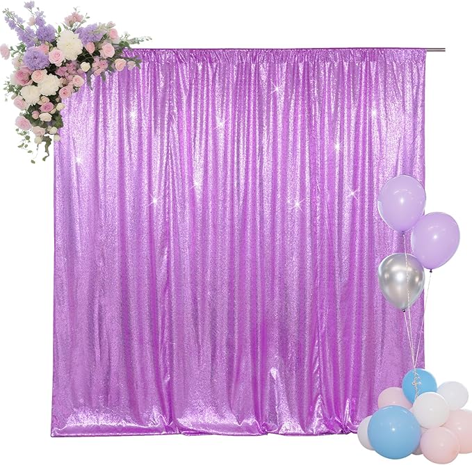 SquarePie Sequin Backdrop Less Transparent Background Sparkly Curtain for Wedding Party 6FT x 8FT Lavender