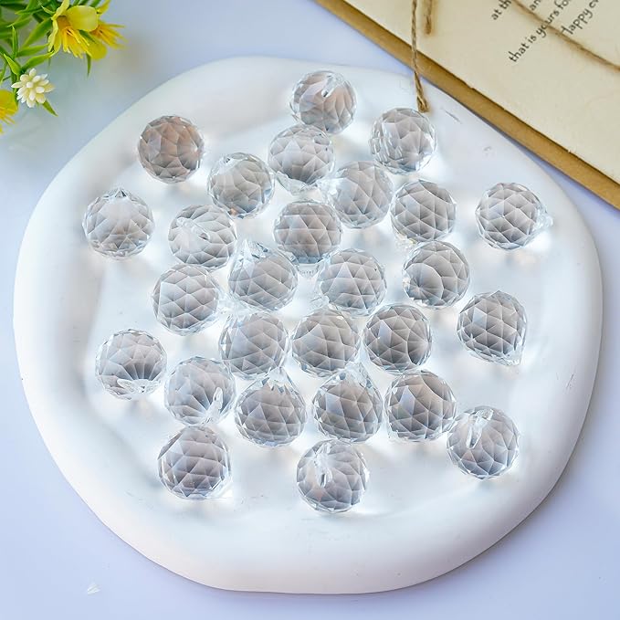 24pcs Clear Crystal Decorative Ball Prism Suncatchers for Windows Hanging Wedding Party DIY Decoration,20mm