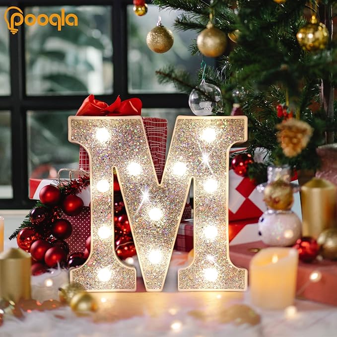 Pooqla Light Up Letters, LED Marquee Letters for Silver Birthday Decorations, Battery Powered Night Light Teenager Girl Room Decor, Gift for Girls Boys Wedding Bedroom Christmas Party Decor, Letter A
