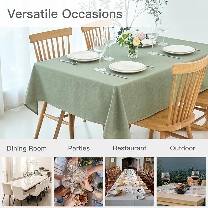 maxmill Linen Textured Rectangle Tablecloth Water Resistant Wrinkle Free Spill-Proof Stain Proof Table Cloth for Dining Room Decoration Banquet Party Wedding Holiday Dinner, 52 x 84 Inch Sage Green
