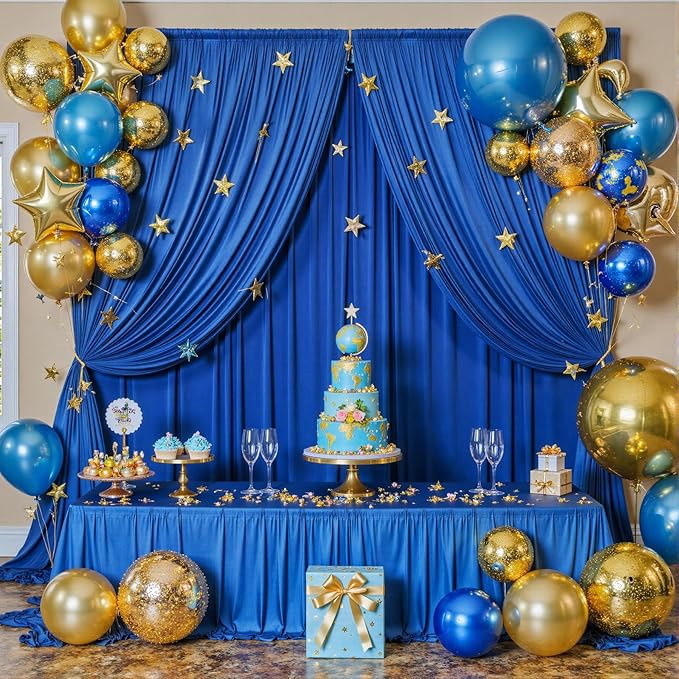 50ftx12ft Wrinkle Free Royal Blue Backdrop Curtain, 10 Panels 12FT Height Royal Blue Wedding Backdrop Drapes, Silky Polyester Back Drop Cloth for Birthday Photography Background Party Backdrop Draping