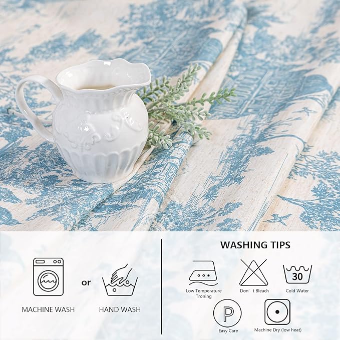 MYSKY HOME Linen Vintage Rectangle Tablecloth 60x120 Inches, Blue Castle Print Table Cloth for Dining Table I Tabletop I Parties/Outdoor I Spring/Summer Waterproof Fabric Farmhouse Tablecloth